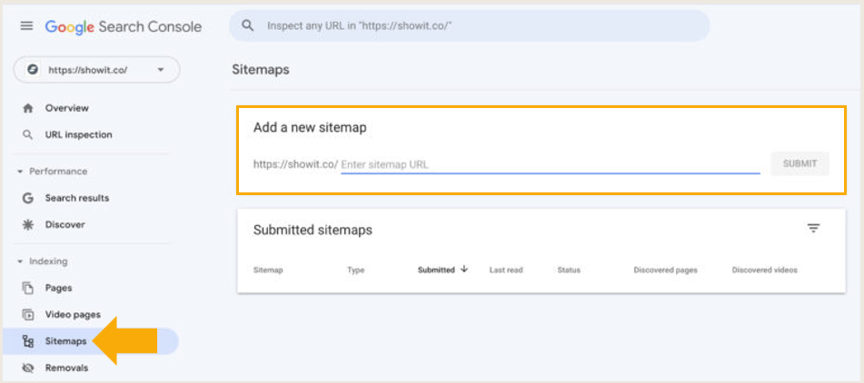 submitting a sitemap on showit to google