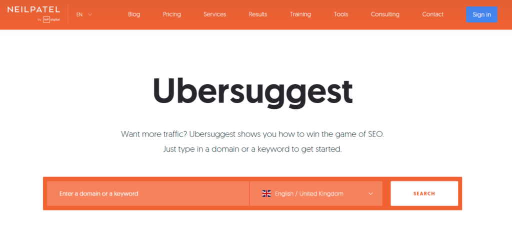 ubersuggest keywords research tool for showit seo