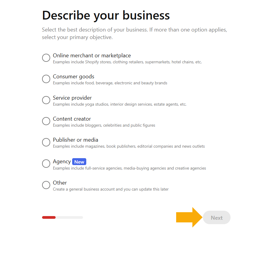 choose a business objective on pinterest