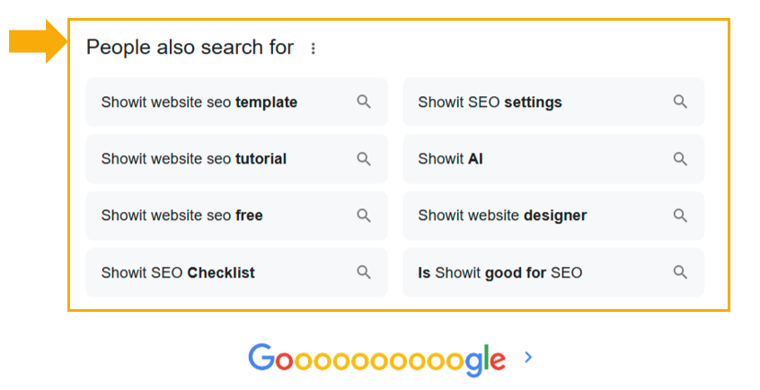 people also search for - google seo tool for showit websites