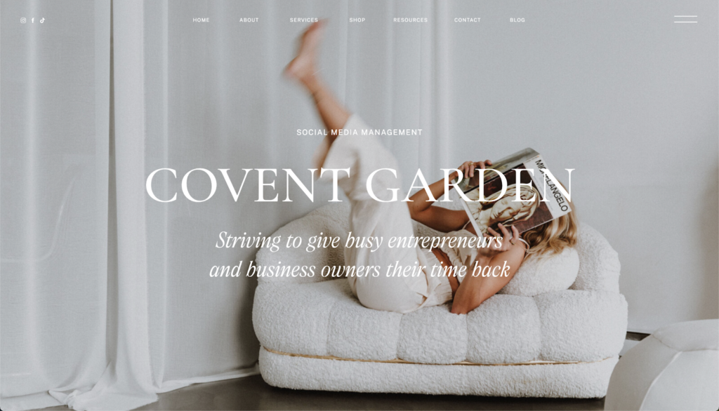 Covent Garden Showit Template example of using 'Above the Fold' | Studio Designs