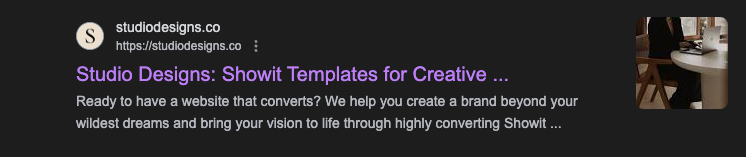 Example of a Meta Description in Google Search | Studio Designs