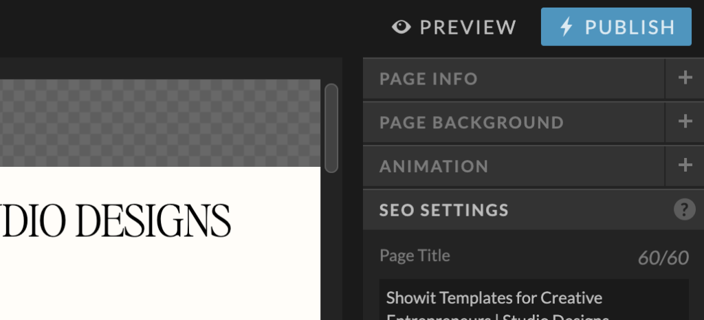 How to publish SEO updates on your Showit Website | Studio Designs