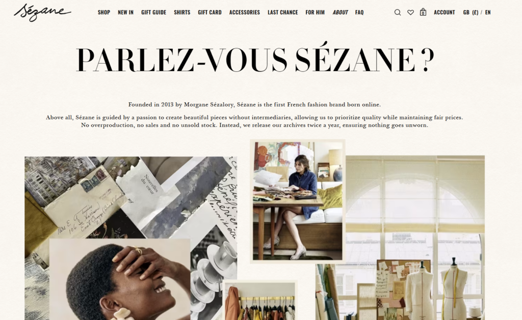 about page example of sezane